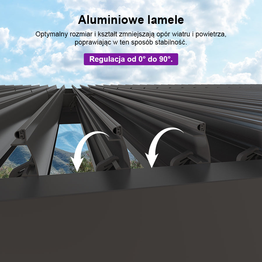 PURPLE LEAF Pergola Bioklimatyczna Ogrodowa i Na Taras Aluminiowa z Regulowanym Dachem Wodoodporna Nowoczesna Wolnostojąca