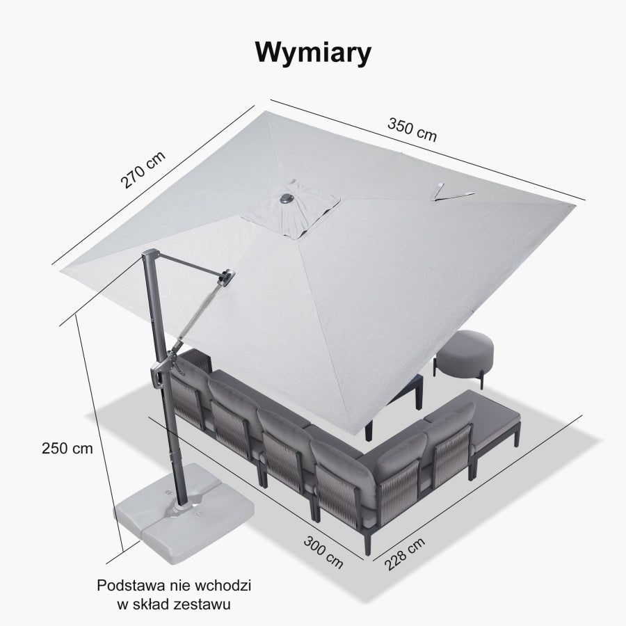 PURPLE LEAF Klasyczny ekologiczny parasol ogrodowy na wysięgniku odporny na blaknięcie