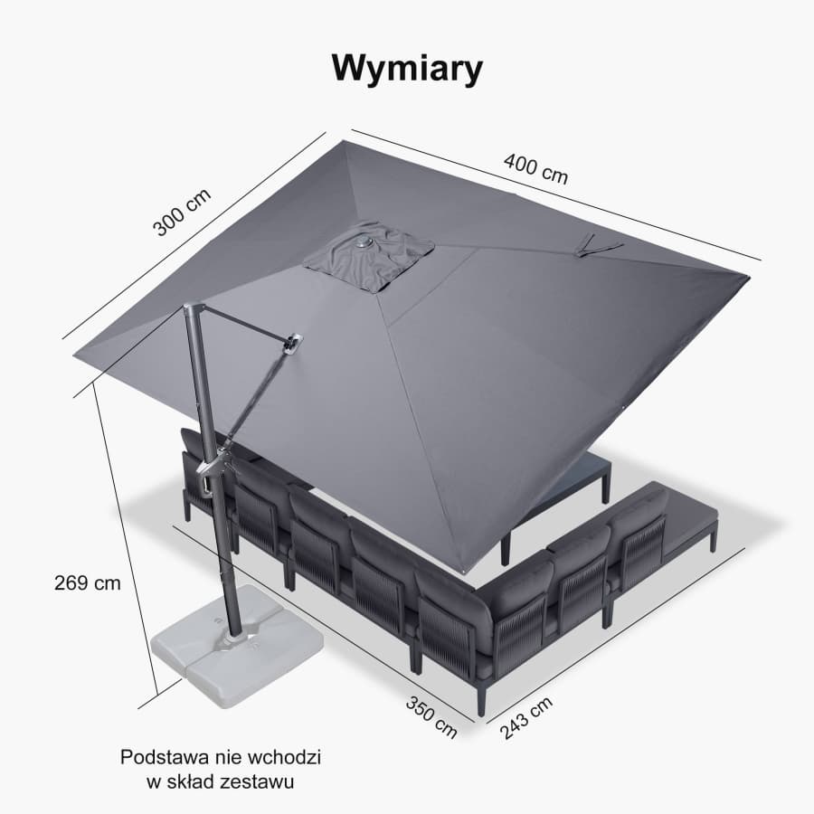 PURPLE LEAF Klasyczny ekologiczny parasol ogrodowy na wysięgniku odporny na blaknięcie