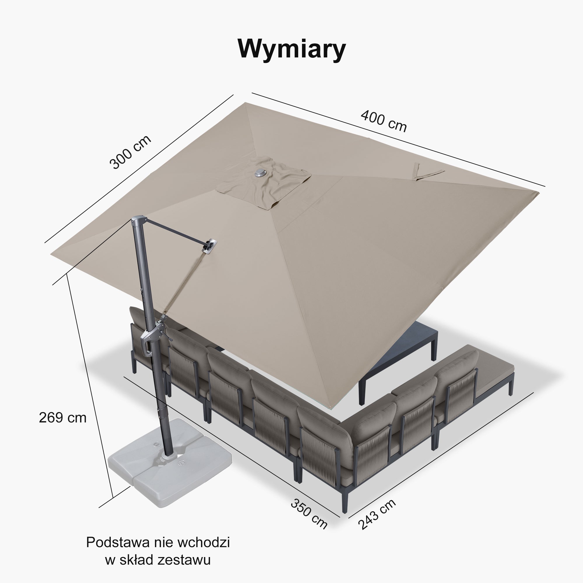 PURPLE LEAF Klasyczny ekologiczny parasol ogrodowy na wysięgniku odporny na blaknięcie