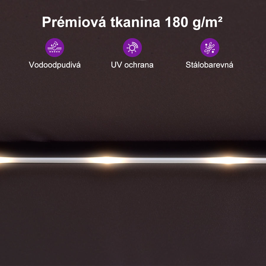 PURPLE LEAF Dwustronny prostokątny parasol ogrodowy z oświetleniem LED i podstawą, duży parasol na taras i do ogrodu