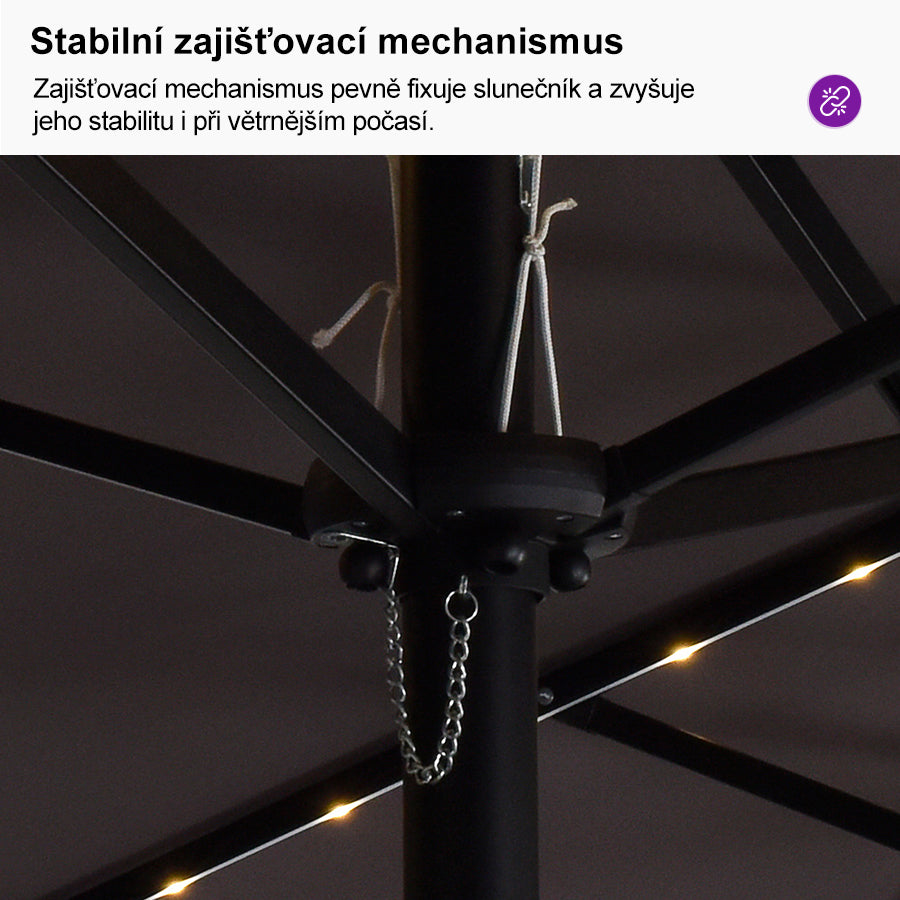 PURPLE LEAF Dwustronny prostokątny parasol ogrodowy z oświetleniem LED i podstawą, duży parasol na taras i do ogrodu