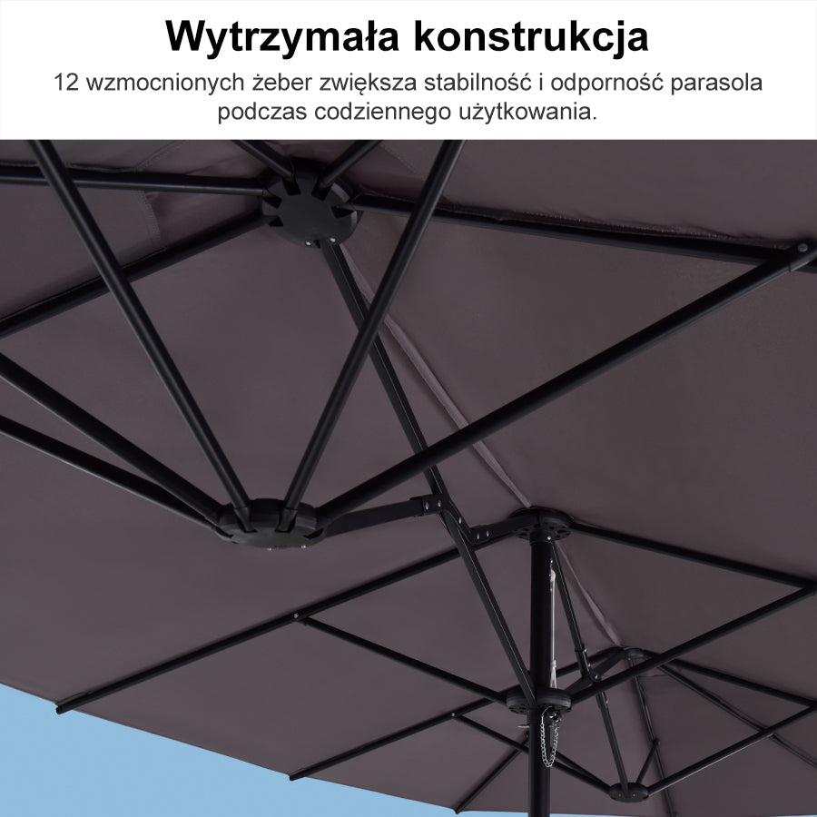 PURPLE LEAF Dwustronny prostokątny parasol ogrodowy z podstawą, duży parasol na taras i do ogrodu