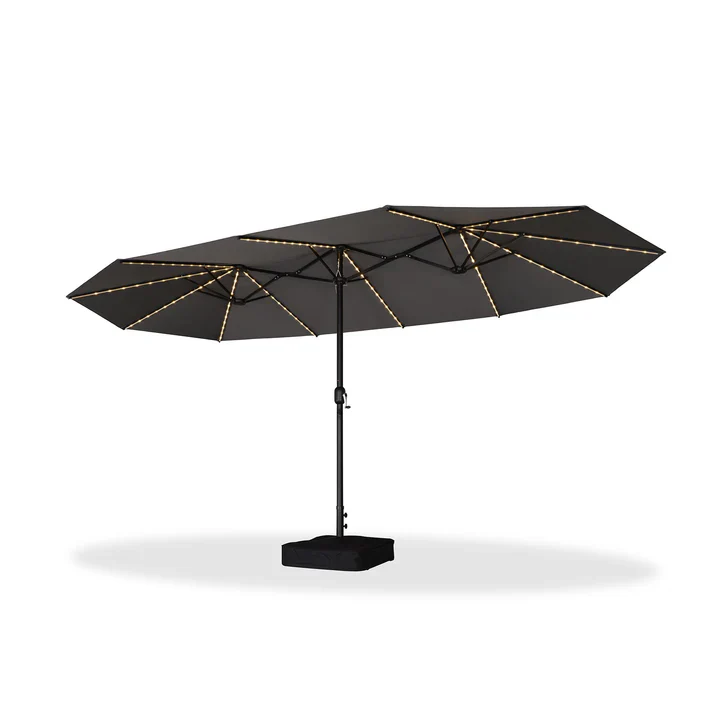 PURPLE LEAF Dwustronny prostokątny parasol ogrodowy z oświetleniem LED i podstawą, duży parasol na taras i do ogrodu