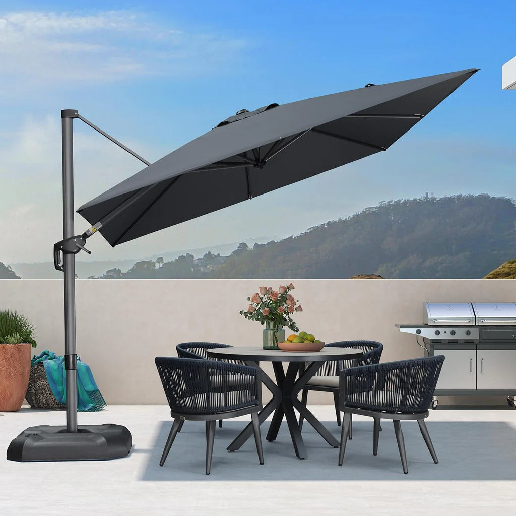 PURPLE LEAF Duży parasol ogrodowy z bocznym masztem, aluminiowy parasol obrotowy 360° z korbą i pedałem nożnym, na taras i balkon