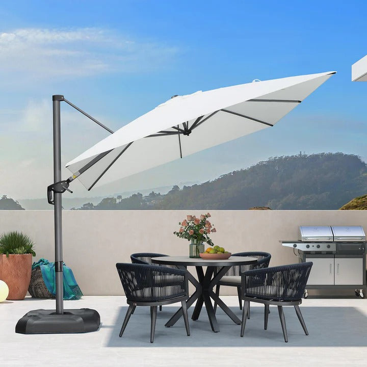 PURPLE LEAF Duży parasol ogrodowy z bocznym masztem, aluminiowy parasol obrotowy 360° z korbą i pedałem nożnym, na taras i balkon