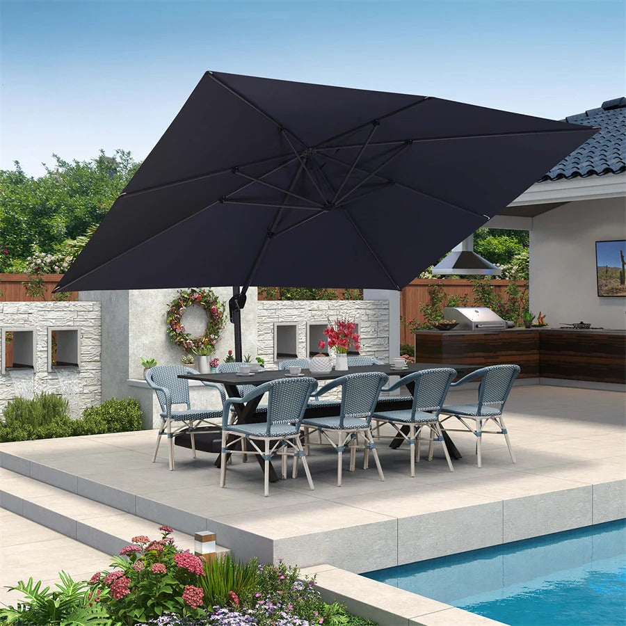 PURPLE LEAF Duży parasol ogrodowy z bocznym masztem, aluminiowy parasol obrotowy 360° z korbą i pedałem nożnym, na taras i balkon