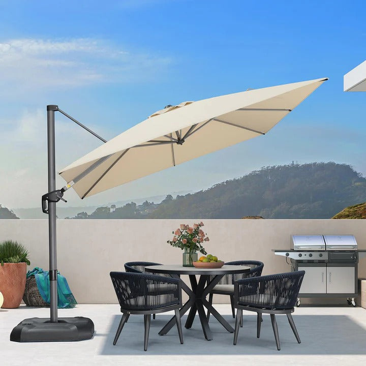 PURPLE LEAF Duży parasol ogrodowy z bocznym masztem, aluminiowy parasol obrotowy 360° z korbą i pedałem nożnym, na taras i balkon