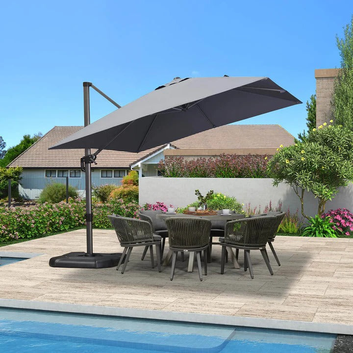 PURPLE LEAF Duży parasol ogrodowy z bocznym masztem, aluminiowy parasol obrotowy 360° z korbą i pedałem nożnym, na taras i balkon