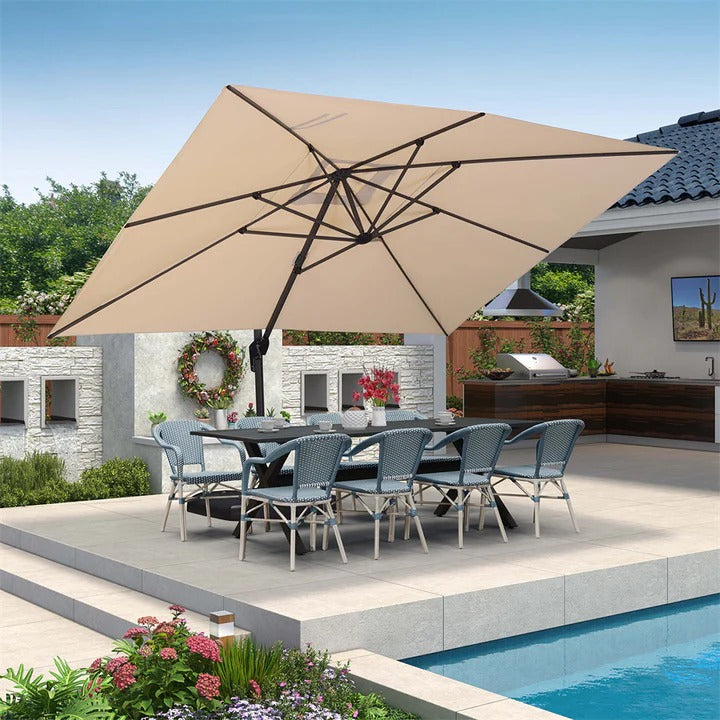 PURPLE LEAF Duży parasol ogrodowy z bocznym masztem, aluminiowy parasol obrotowy 360° z korbą i pedałem nożnym, na taras i balkon