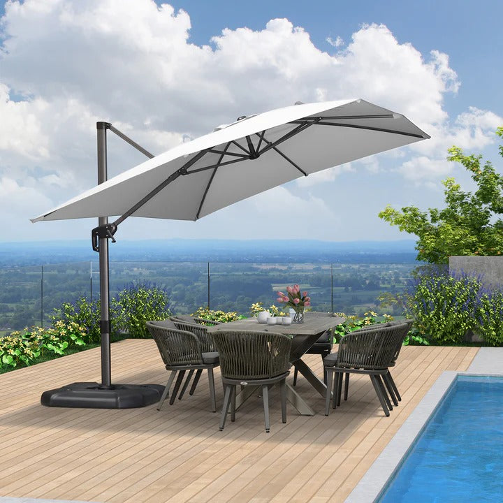 PURPLE LEAF Duży parasol ogrodowy z bocznym masztem, aluminiowy parasol obrotowy 360° z korbą i pedałem nożnym, na taras i balkon