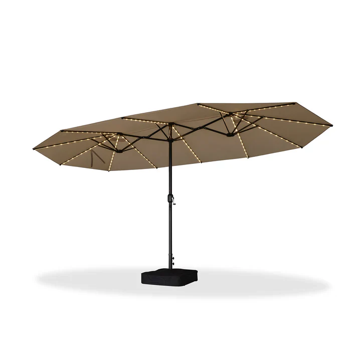 PURPLE LEAF Dwustronny prostokątny parasol ogrodowy z oświetleniem LED i podstawą, duży parasol na taras i do ogrodu