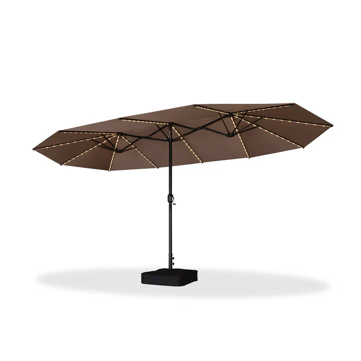 PURPLE LEAF Dwustronny prostokątny parasol ogrodowy z oświetleniem LED i podstawą, duży parasol na taras i do ogrodu