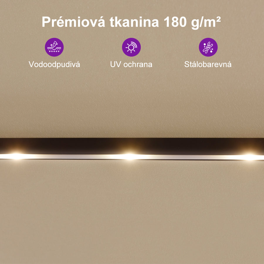 PURPLE LEAF Dwustronny prostokątny parasol ogrodowy z oświetleniem LED i podstawą, duży parasol na taras i do ogrodu