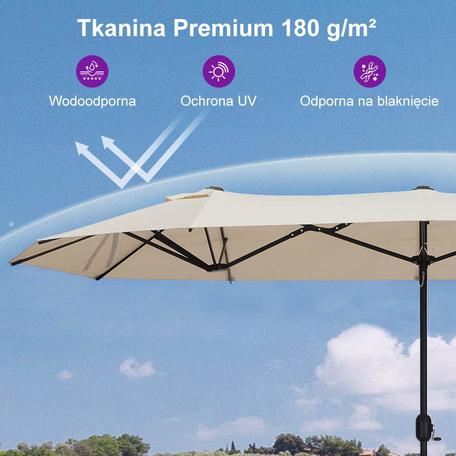 PURPLE LEAF Dwustronny prostokątny parasol ogrodowy z podstawą, duży parasol na taras i do ogrodu