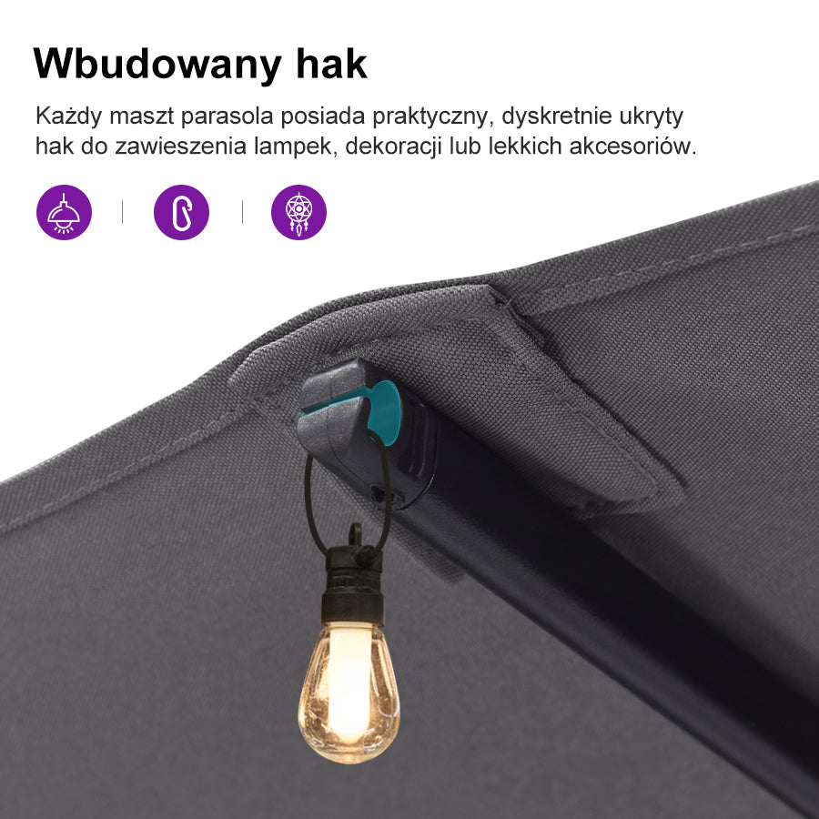PURPLE LEAF Dwustronny prostokątny parasol ogrodowy z podstawą, duży parasol na taras i do ogrodu