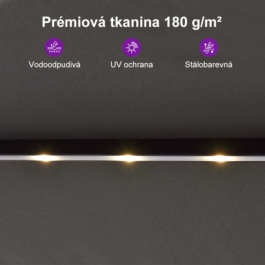 PURPLE LEAF Dwustronny prostokątny parasol ogrodowy z oświetleniem LED i podstawą, duży parasol na taras i do ogrodu