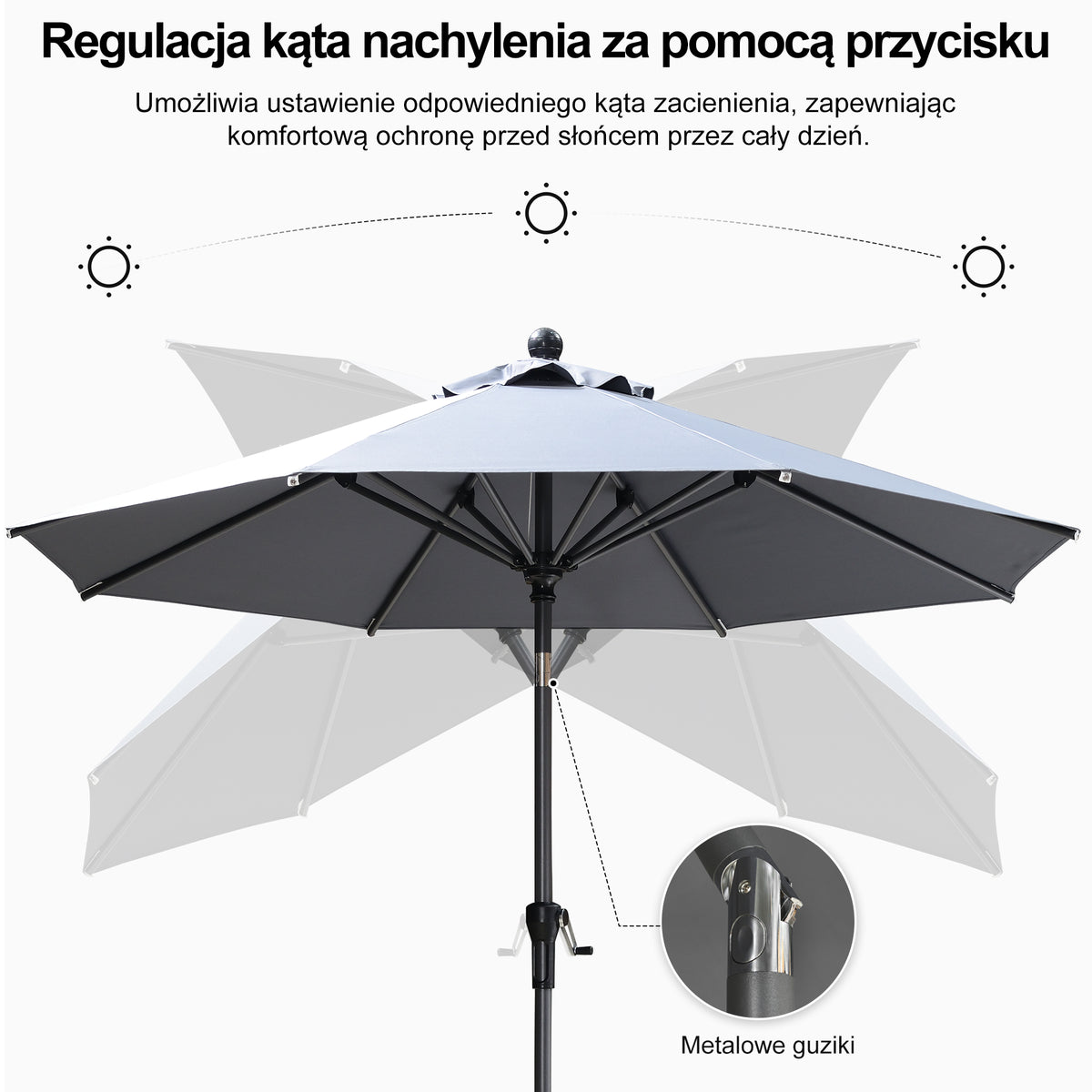 PURPLE LEAF Aluminiowy parasol ogrodowy uchylny z korbą, parasol na taras i do ogrodu