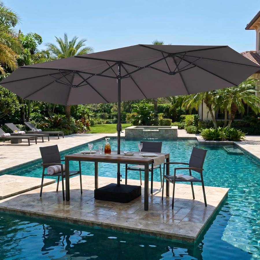 PURPLE LEAF Dwustronny prostokątny parasol ogrodowy z podstawą, duży parasol na taras i do ogrodu