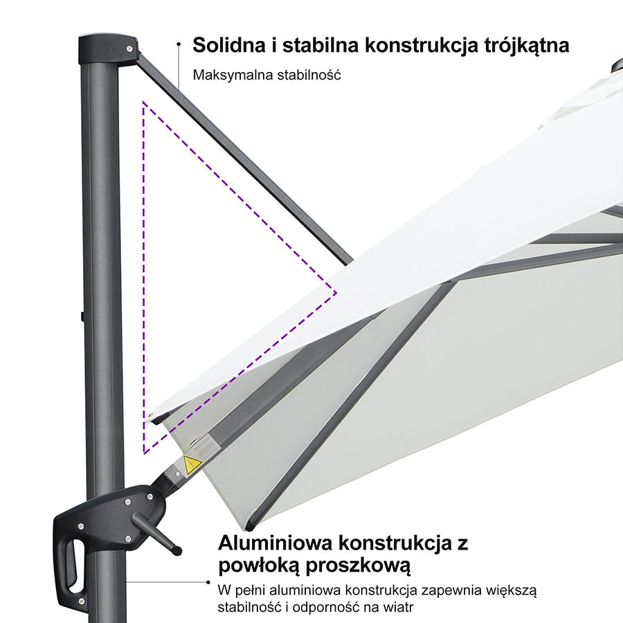 PURPLE LEAF Duży parasol ogrodowy z bocznym masztem, aluminiowy parasol obrotowy 360° z korbą i pedałem nożnym, na taras i balkon