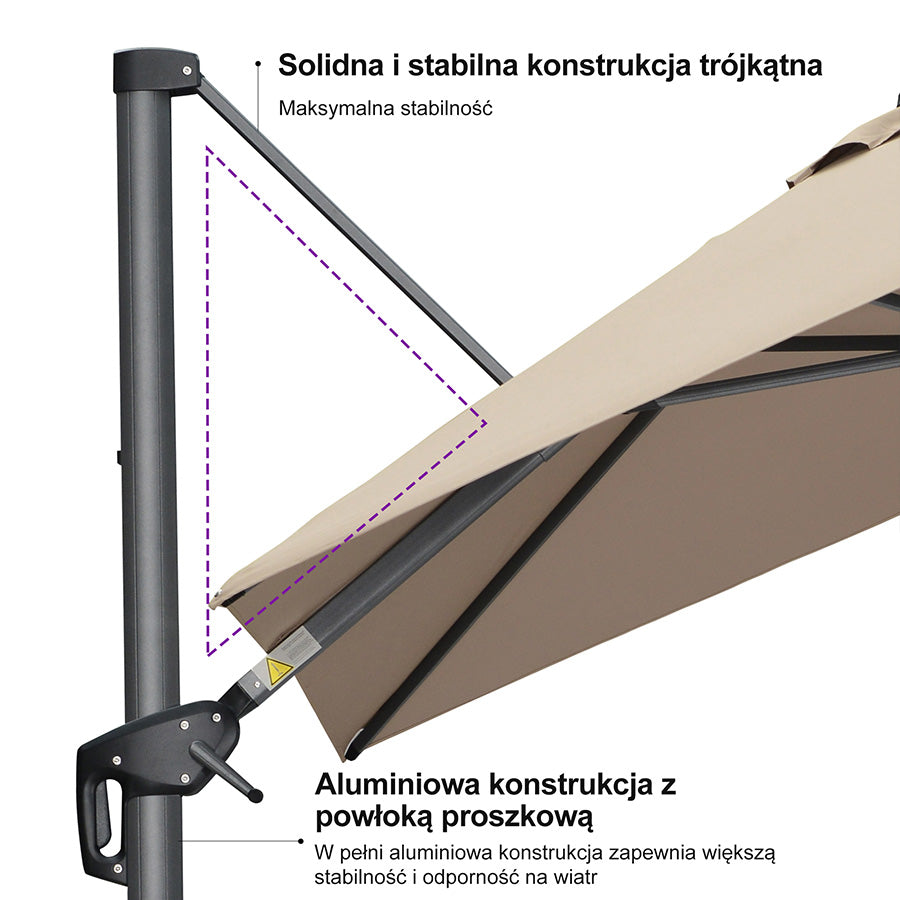 PURPLE LEAF Duży parasol ogrodowy z bocznym masztem, aluminiowy parasol obrotowy 360° z korbą i pedałem nożnym, na taras i balkon