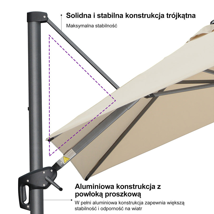 PURPLE LEAF Duży parasol ogrodowy z bocznym masztem, aluminiowy parasol obrotowy 360° z korbą i pedałem nożnym, na taras i balkon