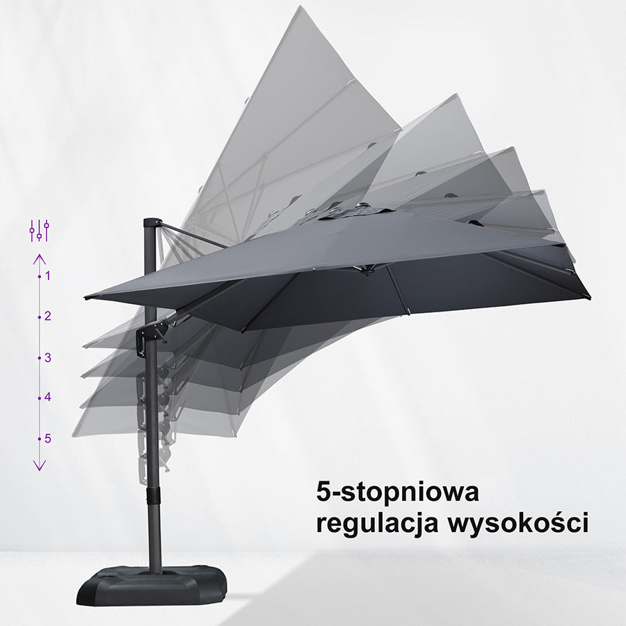 PURPLE LEAF Duży parasol ogrodowy z bocznym masztem, aluminiowy parasol obrotowy 360° z korbą i pedałem nożnym, na taras i balkon