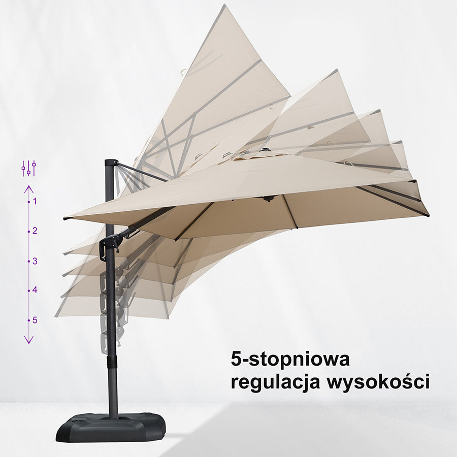 PURPLE LEAF Duży parasol ogrodowy z bocznym masztem, aluminiowy parasol obrotowy 360° z korbą i pedałem nożnym, na taras i balkon