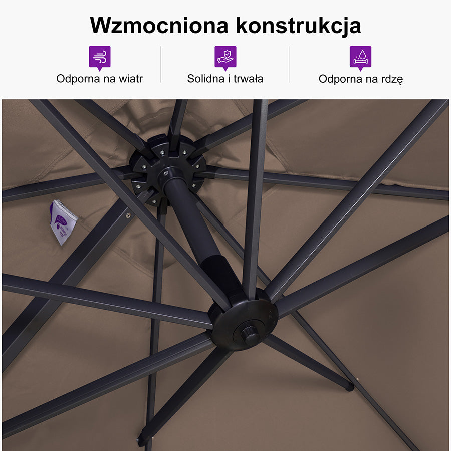 PURPLE LEAF Duży parasol ogrodowy z bocznym masztem, aluminiowy parasol obrotowy 360° z korbą i pedałem nożnym, na taras i balkon