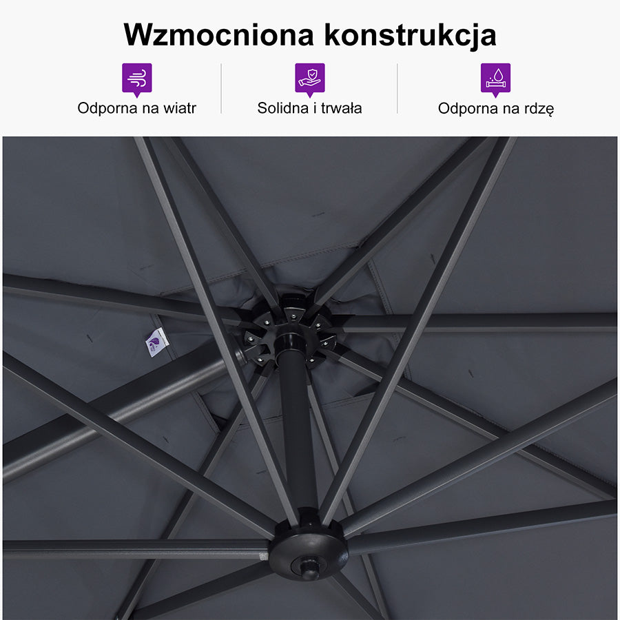 PURPLE LEAF Duży parasol ogrodowy z bocznym masztem, aluminiowy parasol obrotowy 360° z korbą i pedałem nożnym, na taras i balkon