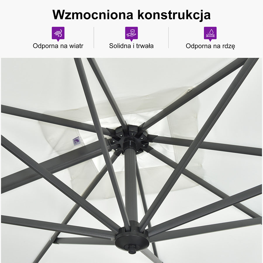 PURPLE LEAF Duży parasol ogrodowy z bocznym masztem, aluminiowy parasol obrotowy 360° z korbą i pedałem nożnym, na taras i balkon