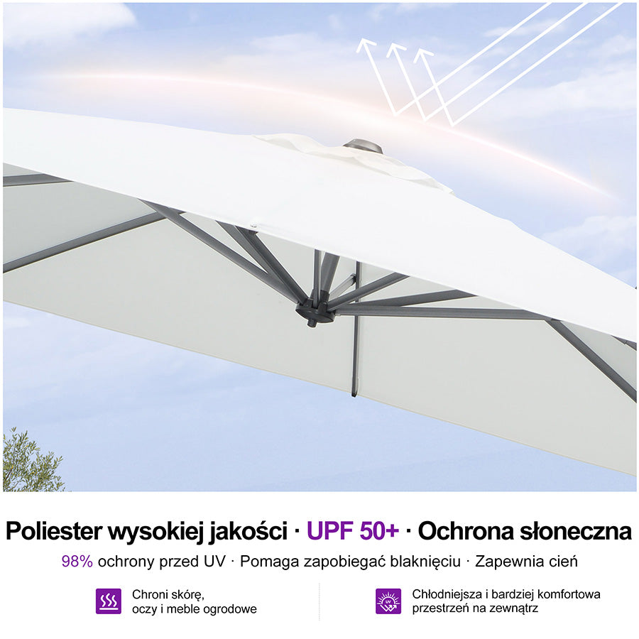 PURPLE LEAF Duży parasol ogrodowy z bocznym masztem, aluminiowy parasol obrotowy 360° z korbą i pedałem nożnym, na taras i balkon
