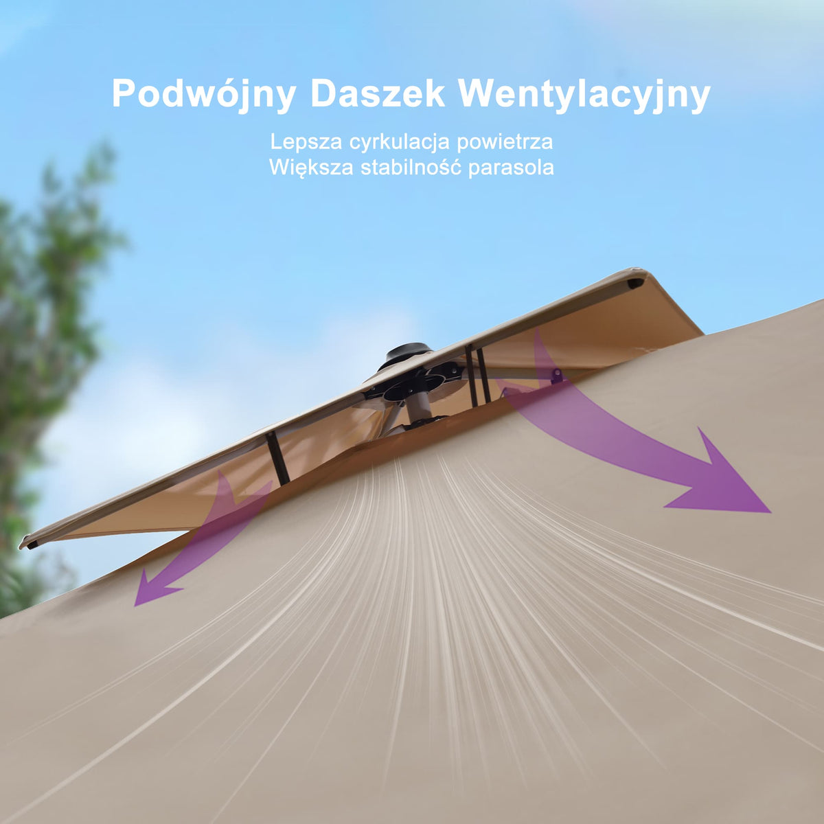 PURPLE LEAF Klasyczny prostokątny parasol ogrodowy z boczną nogą, obrót 360°, z korbą, ochrona UV50+