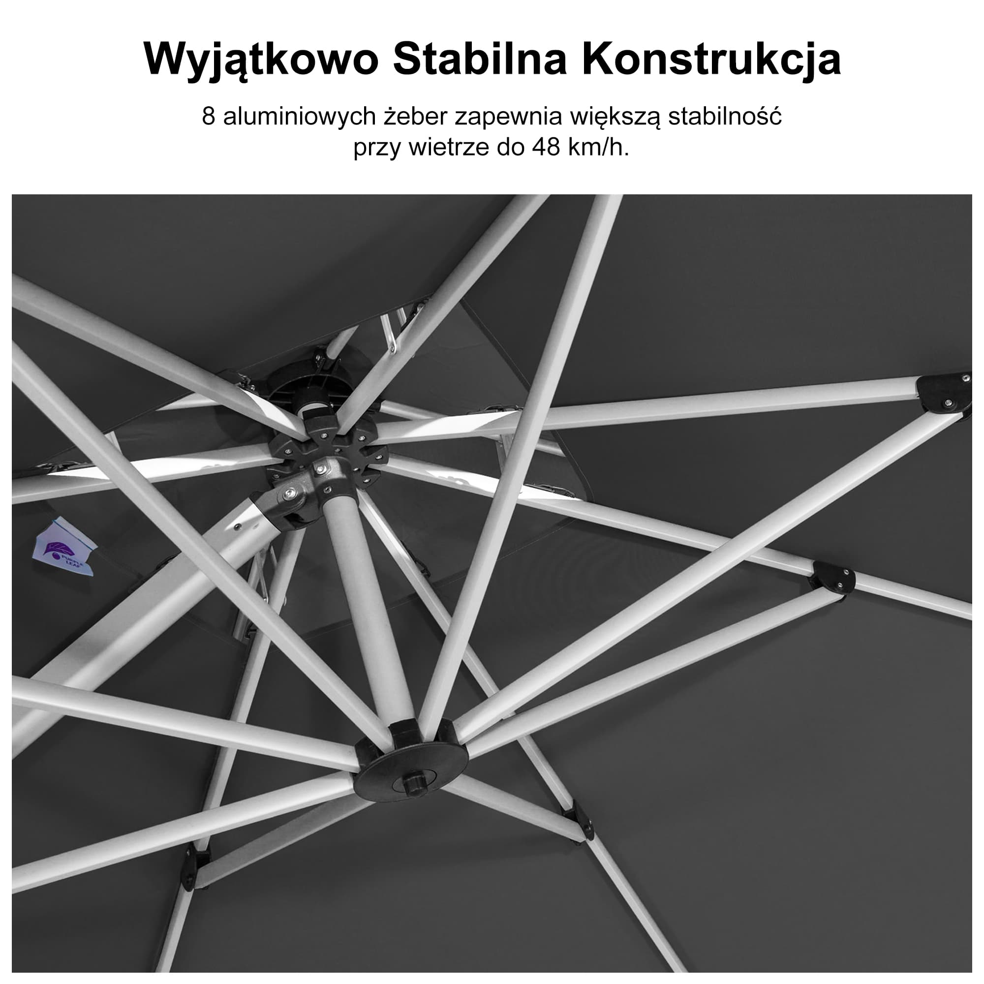 PURPLE LEAF Klasyczny prostokątny parasol ogrodowy z boczną nogą, obrót 360°, z korbą, ochrona UV50+