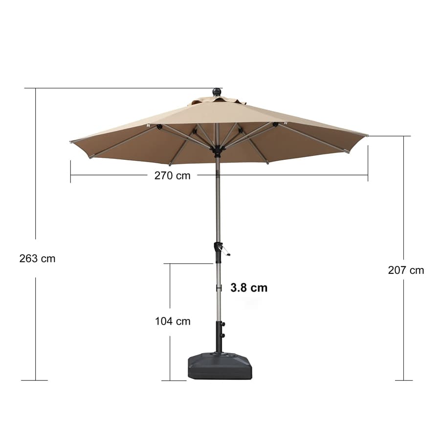 PURPLE LEAF Aluminiowy parasol ogrodowy z centralnym masztem, regulacją nachylenia do 30°, wodoodporny, z ochroną UV, na taras i do stołu ogrodowego