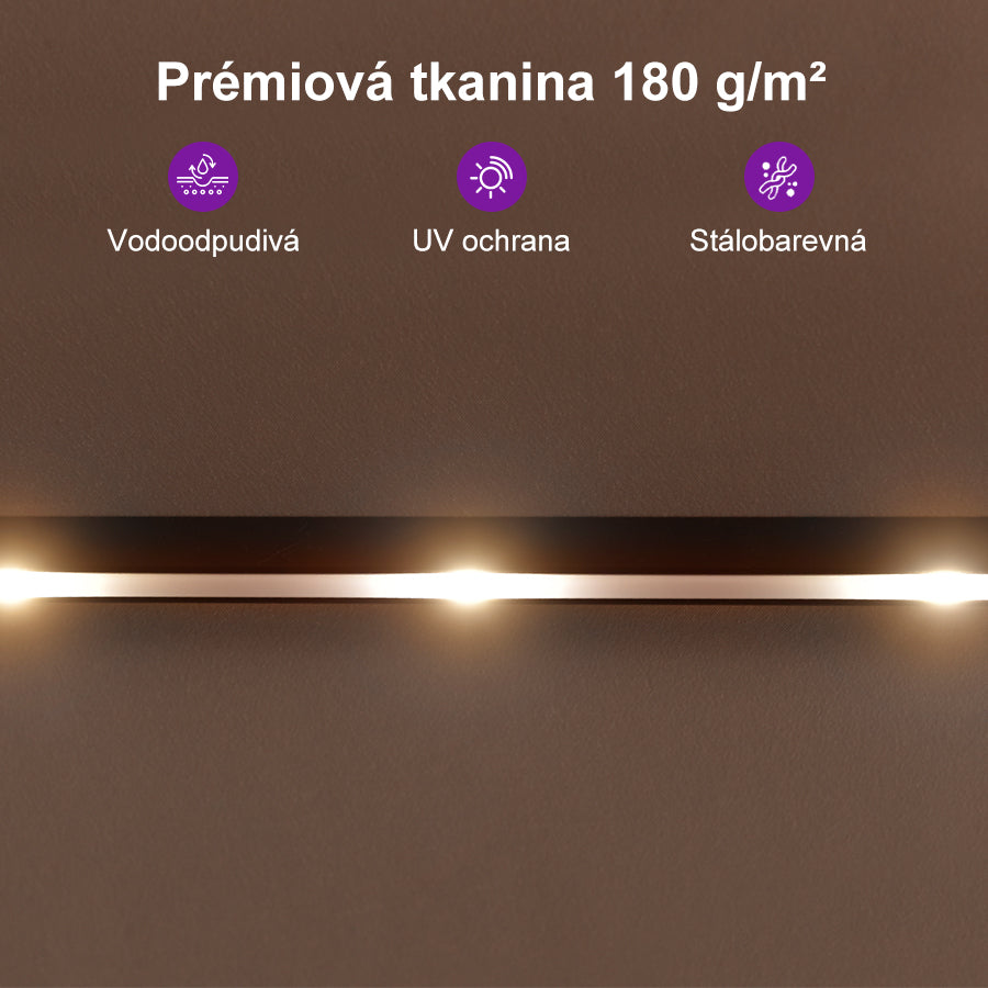 PURPLE LEAF Dwustronny prostokątny parasol ogrodowy z oświetleniem LED i podstawą, duży parasol na taras i do ogrodu