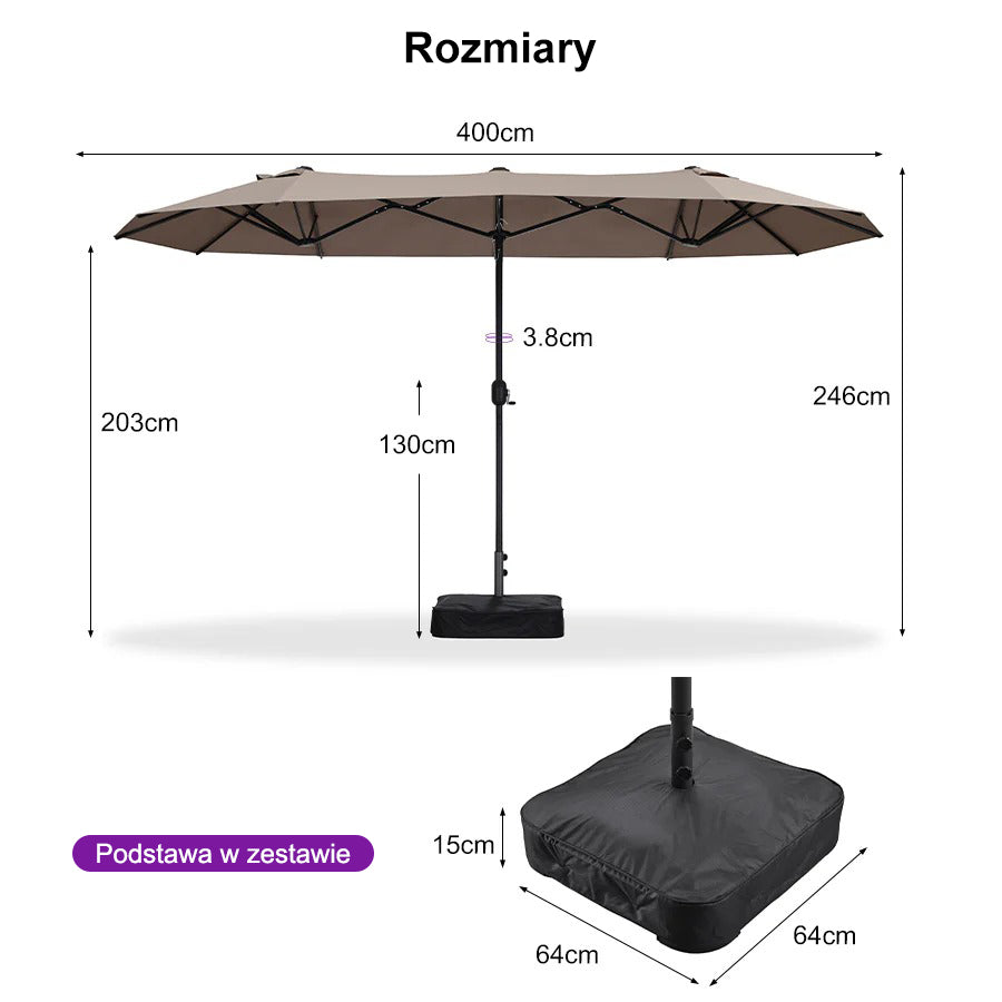 PURPLE LEAF Dwustronny prostokątny parasol ogrodowy z podstawą, duży parasol na taras i do ogrodu