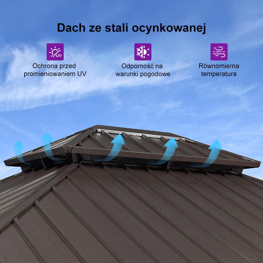 PURPLE LEAF Altana ogrodowa brązowa z mlecznym światło LED, pawilon kompaktowy do małych ogrodów z moskitierą