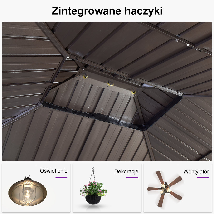 PURPLE LEAF Altana ogrodowa brązowa z mlecznym światło LED, pawilon kompaktowy do małych ogrodów z moskitierą