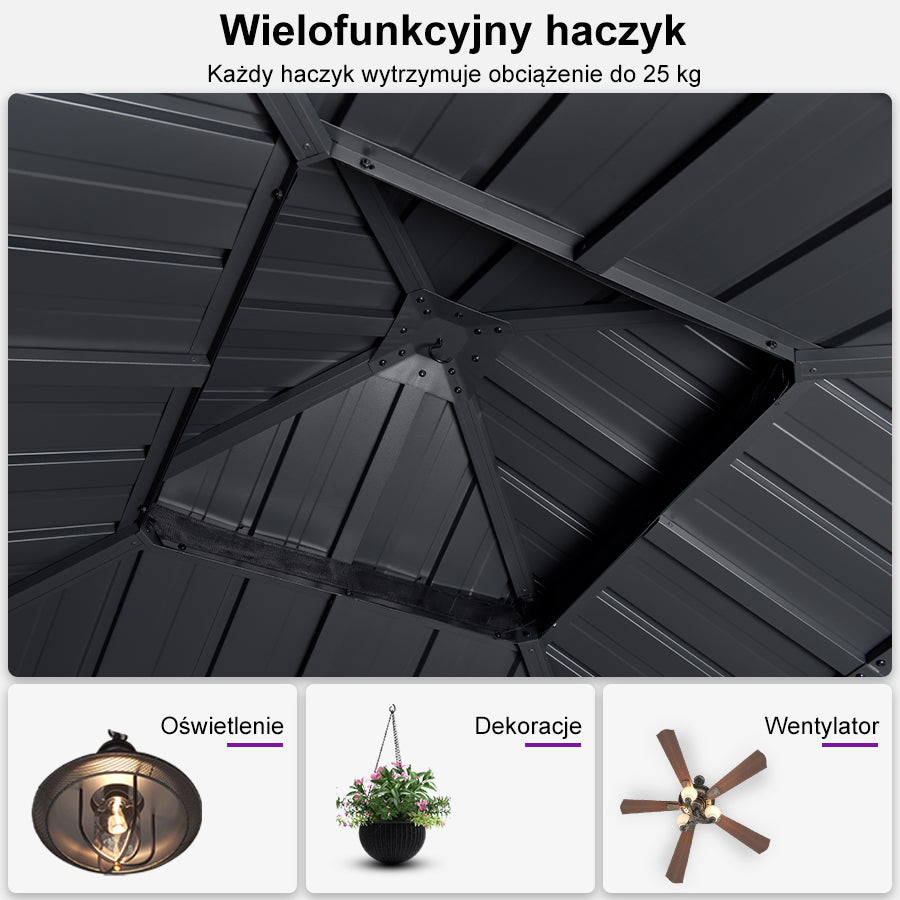 PURPLE LEAF Altana ogrodowa antracytowa z ciepłym światłem LED, kompaktowy pawilon całoroczny wodoodporny