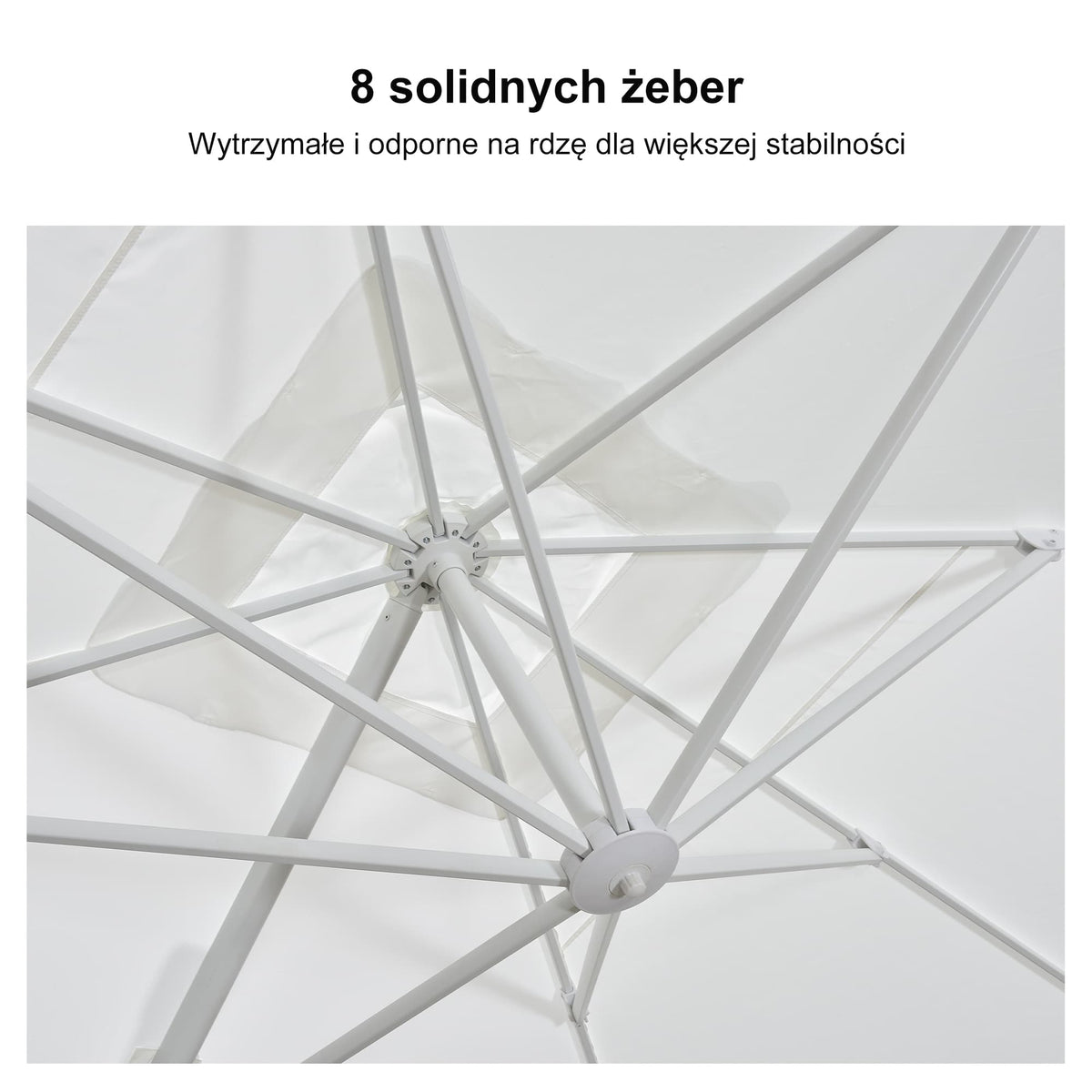 PURPLE LEAF Duży biały parasol na wysięgniku – Przystępny cenowo parasol ogrodowy na taras i do ogrodu