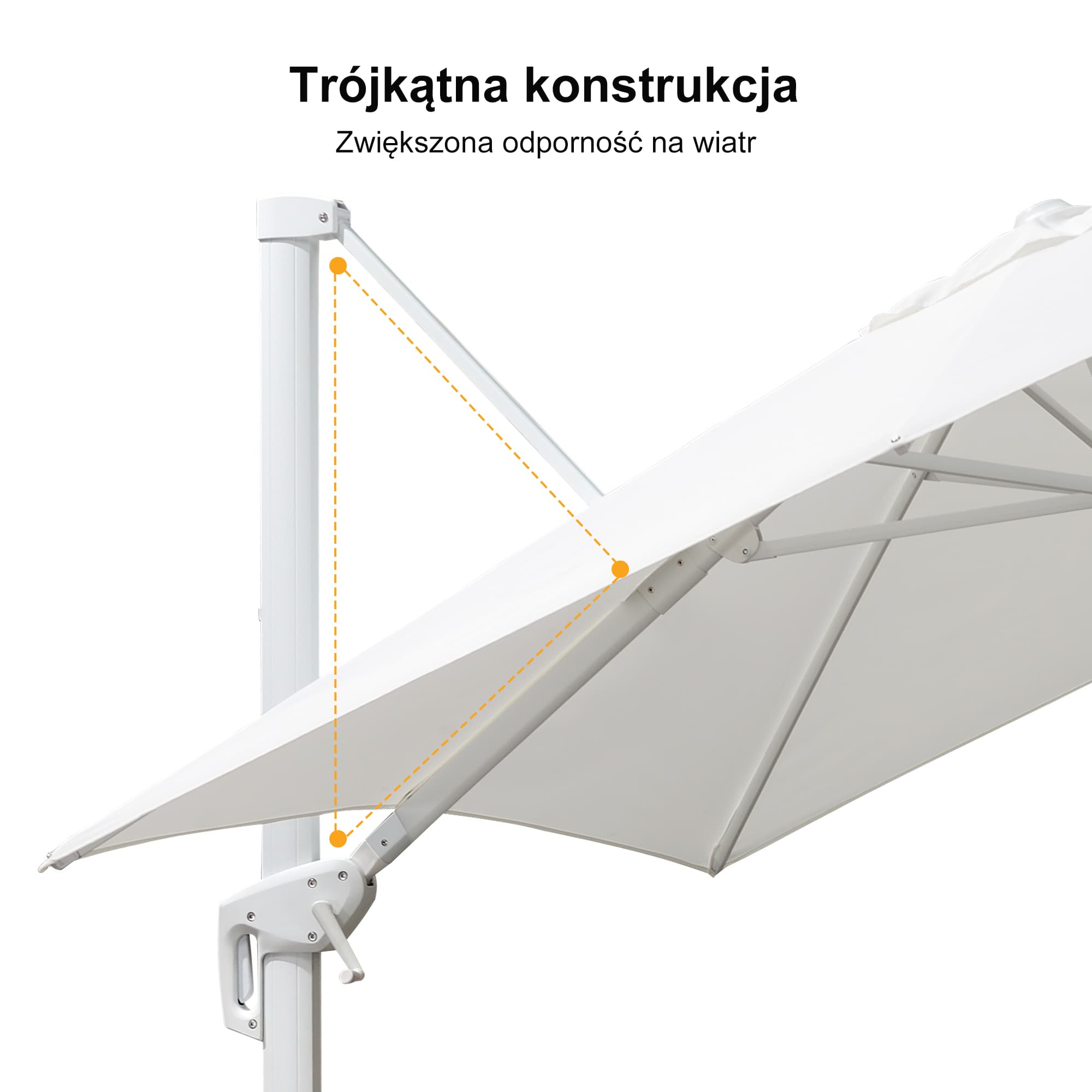 PURPLE LEAF Duży biały parasol na wysięgniku – Przystępny cenowo parasol ogrodowy na taras i do ogrodu