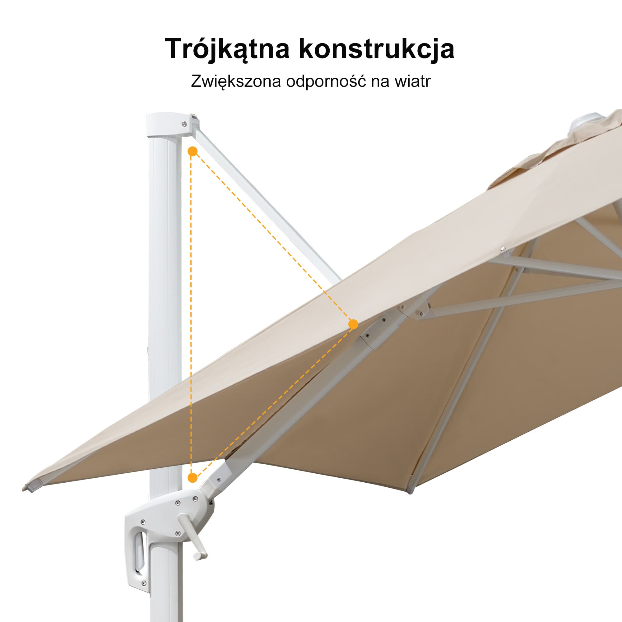 PURPLE LEAF Duży biały parasol na wysięgniku – Przystępny cenowo parasol ogrodowy na taras i do ogrodu