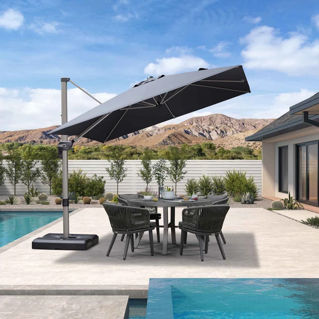 PURPLE LEAF Deluxe – Prostokątny aluminiowy parasol ogrodowy – Elegancki, odporny na wiatr i wszechstronnie regulowany
