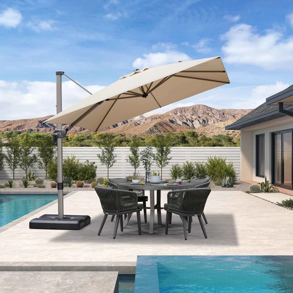 PURPLE LEAF Deluxe – Prostokątny aluminiowy parasol ogrodowy – Elegancki, odporny na wiatr i wszechstronnie regulowany