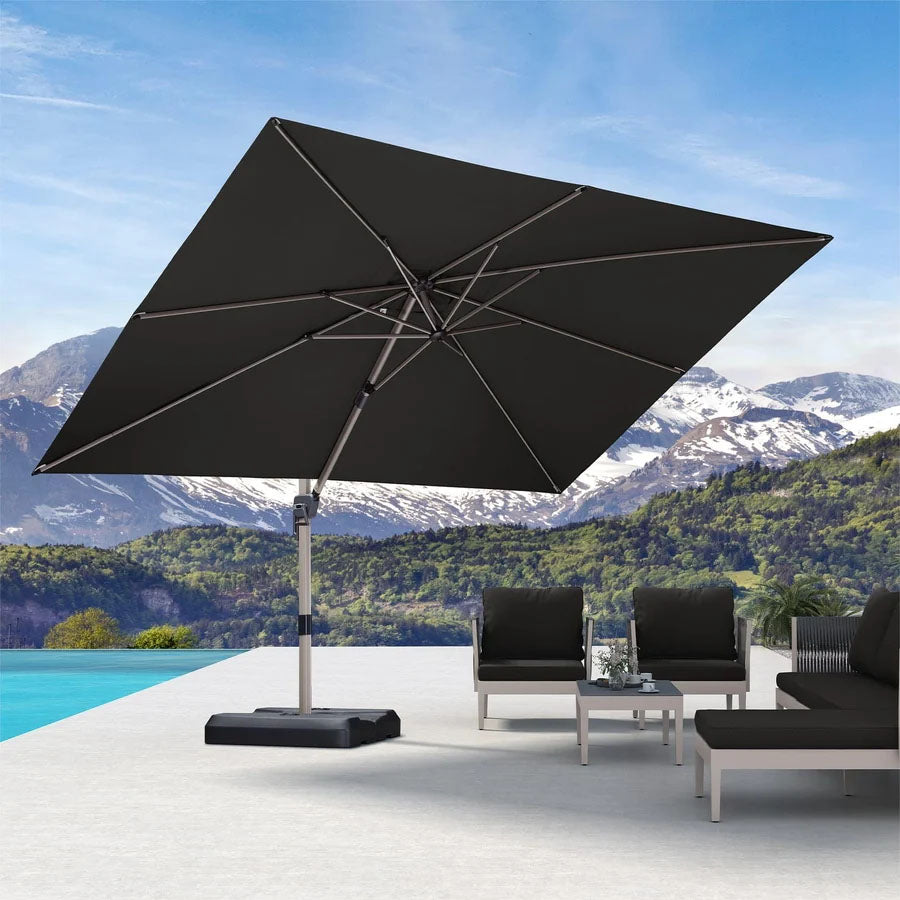 PURPLE LEAF Deluxe – Prostokątny aluminiowy parasol ogrodowy – Elegancki, odporny na wiatr i wszechstronnie regulowany