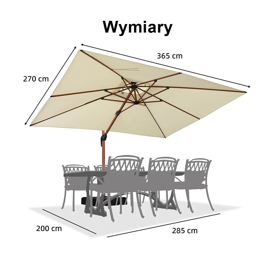 PURPLE LEAF Prostokątny parasol ogrodowy z bocznym masztem, w imitacji drewna