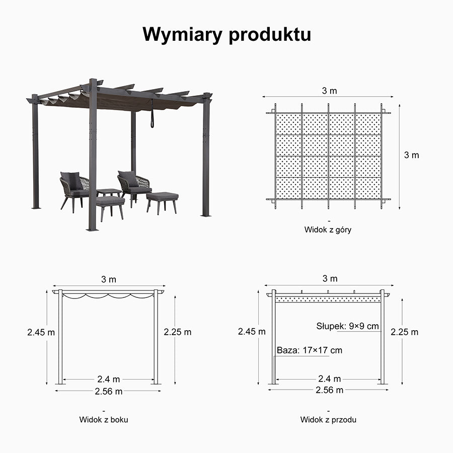 PURPLE LEAF Nowoczesna Pergola Tarasowa Metalowa Zadaszenie Tarasu z Rozsuwanym Dachem Altana Ogrodowa na Taras i do Ogrodu