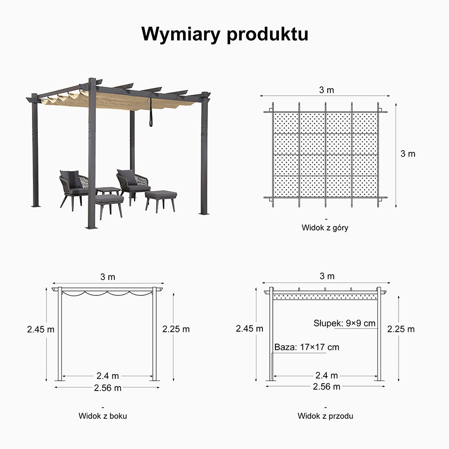 PURPLE LEAF Nowoczesna Pergola Tarasowa Metalowa Zadaszenie Tarasu z Rozsuwanym Dachem Altana Ogrodowa na Taras i do Ogrodu