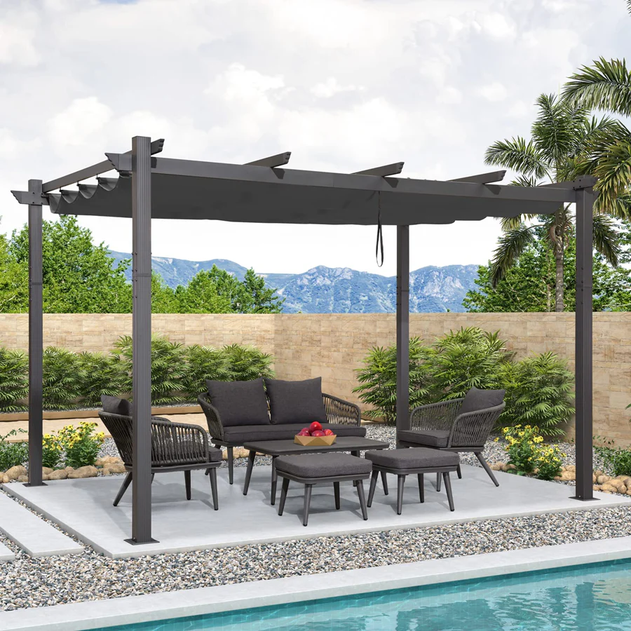 PURPLE LEAF Nowoczesna Pergola Tarasowa Metalowa Zadaszenie Tarasu z Rozsuwanym Dachem Altana Ogrodowa na Taras i do Ogrodu